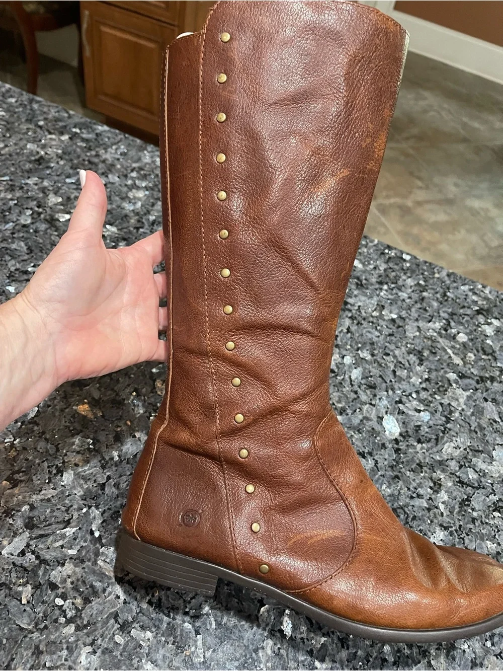 Born Amila Brown Leather Riding Boots with Stud Detail Size 9.5